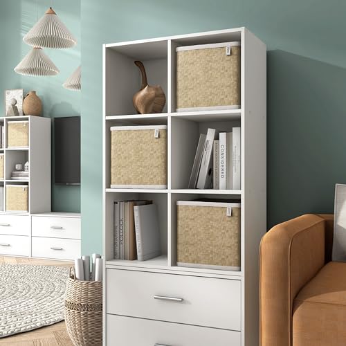 Homes: Inside + Out Apexa 6-Cube Storage Organizer Shelves, Stackable Wood Bookcase Fits Cubby Bins for Organization, Dorm Teen Room Decor & Home Office, White - color: White, size: 6-Cube