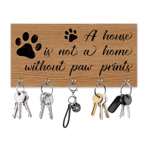 Wooden Key Holder - Paw Wall Mounted Key Holder Rack Organizer Hanger with 5 Hooks for Wall Express Love Art Decor for Entryway Front Door Hallway Office(4 x 8 inch) - A05 - color: Paw