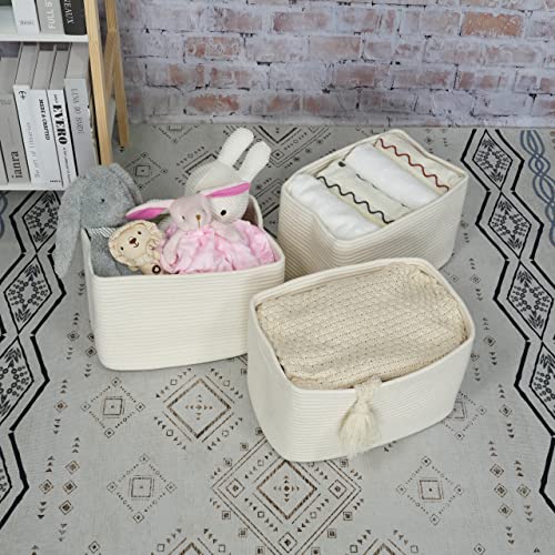 Cotton Rope storage Basket Bins Woven Basket for Organizing Shelves 15X10X9.3" Rectangle Decorative Baskets For storage Clothes Toys Books Towels Nursery basket organizer 3 pack white - color: White