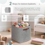 FinishingBo Cube Storage Baskets 6 Pack, 11x11 inch Cube Storage Bins with Leather Handles for Shelf Closet (Gray) - color: Gray
