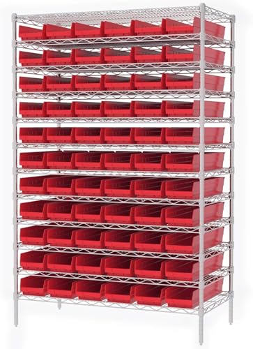 Akro-Mils 30164 Plastic Shelf Bins, Heavy Duty Storage Bins for Garage, Closet, and Drawer Organization, 24-Inch x 6-1/2-Inch x 4-Inch, Red, 6-Pack - color: Red