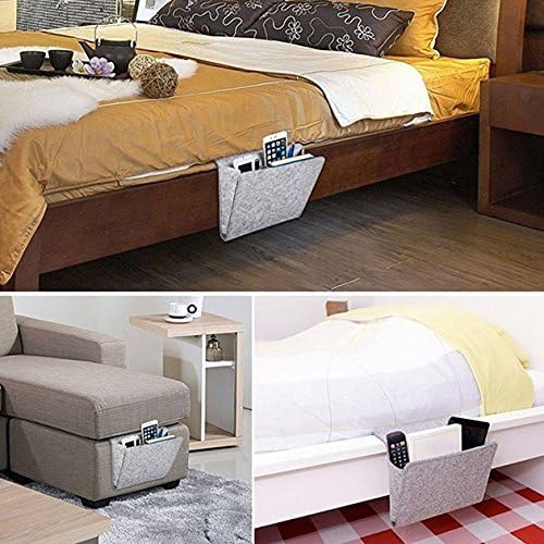 Fengtaike Useful Multi Grey Bed Storage Pockets Felt Bedside Hanging Storage Phone Remote Control Organizer Holder with 2 Inner Pockets for Bed Table Sofa