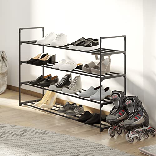 Home-Complete Shoe Rack - 4-Tier Shoe Organizer for Closet, Bathroom, Entryway - Shelf Holds 20 Pairs Sneakers, Heels, Boots (Black) - color: Black, size: 4-Tier