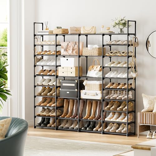 WOWLIVE 4 Row 10 Tiers Extra Large Shoe Rack Big Tall Metal Shoe Shelf, Heavy Duty Organizer for Closet Entryway, Boot Rack Storage Stackable Stand for Garage Black - color: Black, size: 4 Row 10 Tier