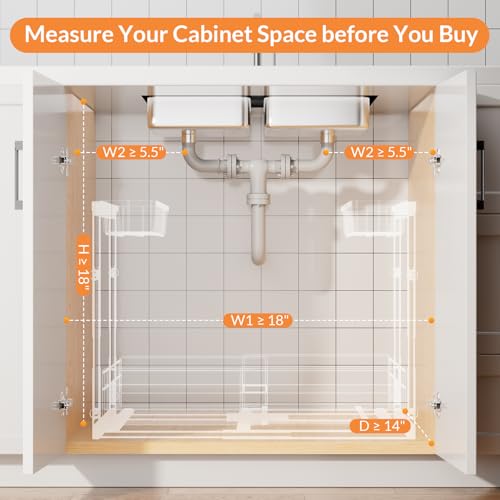 Expandable Under Sink Organizer with 5-Level Height Adjustment,2 Tier Under Sink Organizer Pull-Out Under Sink Drawers Cabinet Organizer for Kitchen & Bathroom Storage,Black,Large - size: large