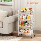 TOOLF 4-Tier Rolling Cart, Metal Utility Cart with 3 Hooks, Easy Assemble Mobile Storage Trolley On Wheels, Metal Shelving Units Kitchen Bathroom Laundry Room - color: White, size: 4-Tier