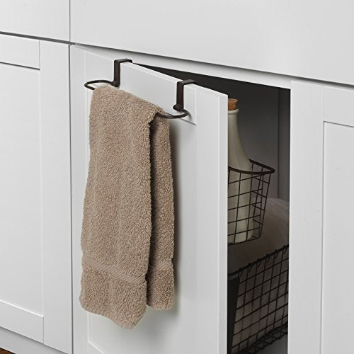 Spectrum Grid Medium Over Cabinet Hanging Basket & Towel Bar for Inside The Kitchen Bath Storage, Easy Install Cabinet Door Wire Metal Basket Hanger with Towel Holder for Kitchen Bathroom, Bronze