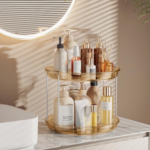 LAMU 2 Tier Lazy Susan Turntable Organizer 9.25'' Rotating Spice Rack Organization for Cabinet, Kitchen, Pantry, Countertop, Bathroom, Vanity, Medicine Cabinet Organizer, Amber - color: Amber, size: 9.25in 1Pack