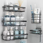 Liuoud 5 Pack Shower Caddy Organizer Rack Shelf for Inside Shower, Self Adhesive Bathroom Wall Storage Basket Rustproof Stainless Steel Large Capacity Shampoo Holder, Dark Grey - color: Dark Grey