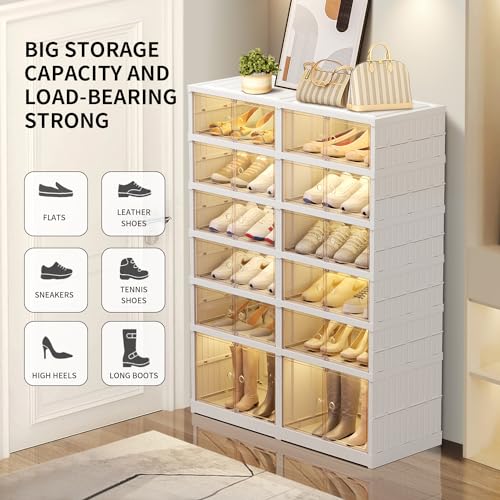 EHAMILY 6 Tier Foldable Shoe Rack Organizer for Closet 12-24Pairs Plastic Collapsible Shoe Shelf for front door entrance Stackable Clear Folding Shoes Storage Boxes XLarge Shoe Cabinet - size: 6 Tiers 24 Pairs