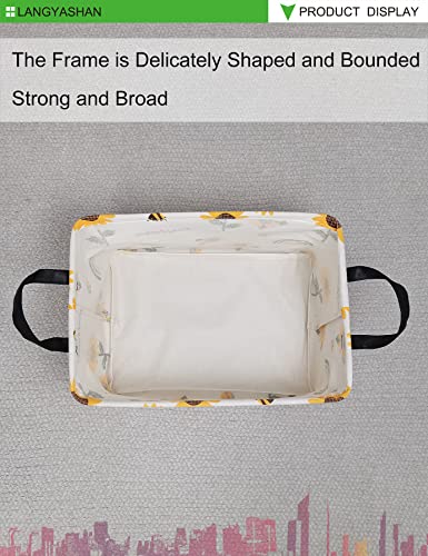 LANGYASHAN Rectangular Storage Bin Collapse Canvas Fabric Cartoon Storage Basket with Handles for Organizing Home Kitchen Boys and Girls Toys Office Closet Shelf Baskets(Rec Sunflower) - color: Rec Sunflower