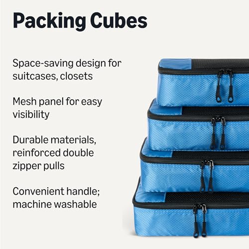 Amazon Essentials 4-Piece Space-Saving Packing Cubes Travel Accessories Set, Suitcase Organizer with Double Zipper, Mesh Top, Small, Sky Blue (Previously Amazon Basics) - color: Sky Blue, size: 4 x Small