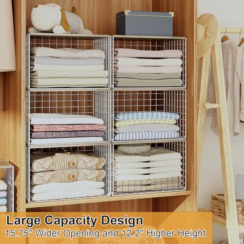 6 Pack Closet Organizers And Storage, Stackable Closet Shelf Organizer Storage Bin Basket For Clothes Sweaters With Top Board, Widened Opening, Heightened Height, Large Capacity, Sturdy, Space-saver - color: White, size: 6 Pack