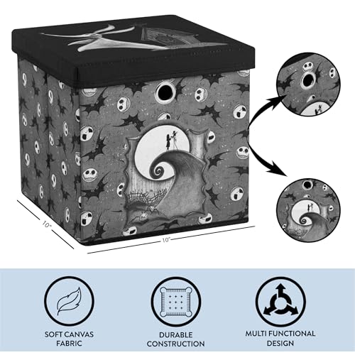 The Nightmare Before Christmas Collapsible Storage Cube with Removable Lid,10"x10"x10" Fabric Organizer Bin for Essentials - color: Nightmare Before Christmas