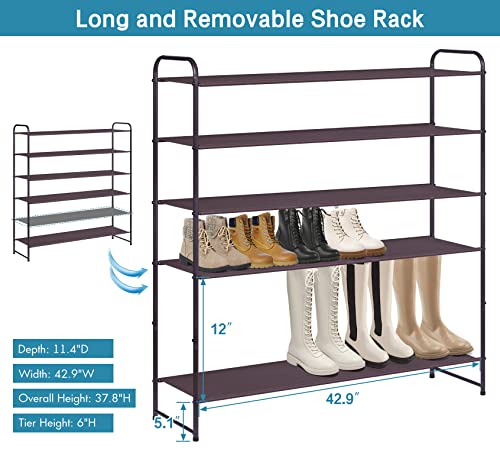 KIMBORA 6 Tier Long Shoe Rack for Closet, Wide Closet Shoe Organizer Storage Sturdy Sneaker Shelf for Floor, Bedroom 42 Pairs (Bronze) - color: Bronze, size: 11.4 x 43 x 37.8
