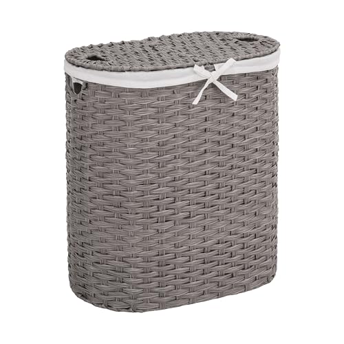 Seville Classics Premium Handwoven Portable Laundry Bin Basket with Carrying Handles, Household Storage for Clothes, Linens, Sheets, Gray, Oval Hamper - color: Gray, size: Oval Hamper (1-Pack)