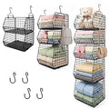 5 Tier Metal Hanging Closet Organizer with 2 Extra Tall Storage Baskets & 3 Standard Wire Baskets, Heavy Duty Foldable Closet Organizer with Protective Liners for Sweaters, Jeans, Handbags, Tower