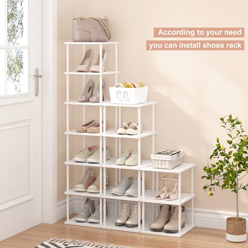 MHXW SXPN Bamboo Free Standing Shoe Rack Shelf Multi Tier Tall Wooden Stackable Shoes Rack Organizer for Closet Front Door Entrance Narrow Vertical Shoe Storage (White, 7 Tiers) - color: White, size: 7 Tiers