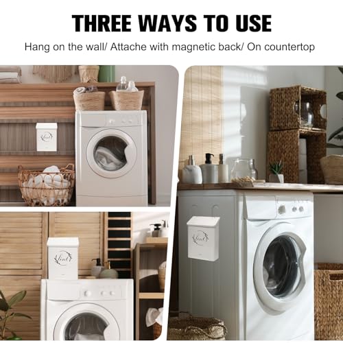 Magnetic Lint Bin for Laundry Room, Metal Lint Trash Can with Lid for Dryer, Wall Mounted Lint Holder Box with Lint Brush, Modern Farmhouse Laundry Room Decor, Cream - color: Cream