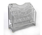 EasyPAG Mesh Desk Paper Organizer Wall Hanging File Holder with 3 Upright File Rack and Sliding Drawer,Silver - color: Silver