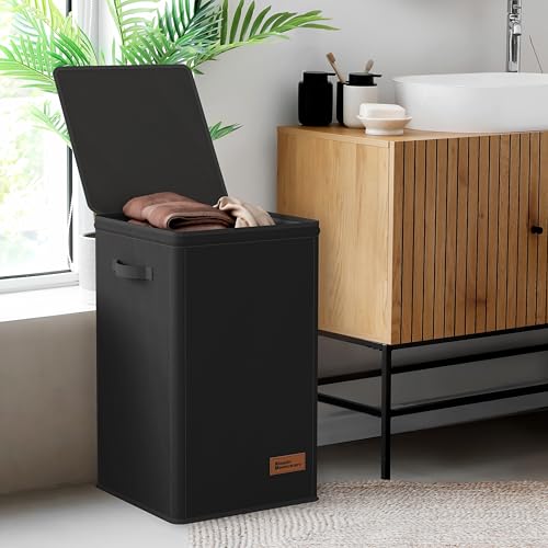 Simple Houseware Foldable Laundry Hamper Basket with Lid and Removable Bag, Black - color: Black