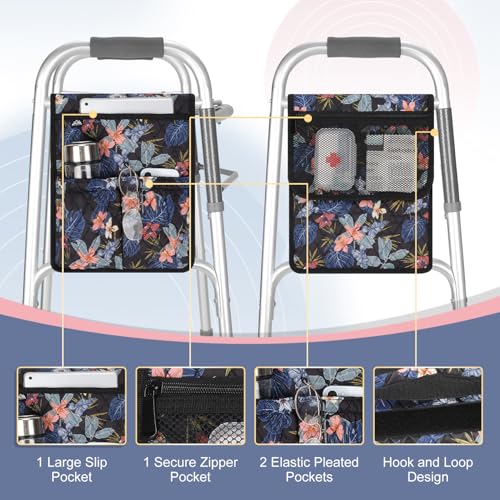 supregear Walker Bag, Universal Seniors Caddy Organizer with Multiple Pockets, Lightweight Accessories for Elderly, Rollators, Wheelchairs and Bedside Rails, Easy to Use Storage Pouch, Floral Black - color: Floral Black