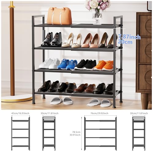 4 Tier Shoe Rack, Expandable Shoe Rack for Closet, Adjustable Shoe Organizer for Entryway, Shoe Storage Organizer for Door Entrance, Garage, Bedroom - size: 4-Tier