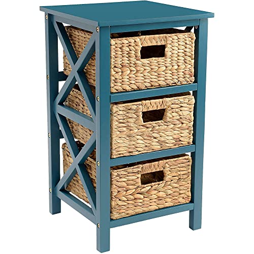 eHemco 3 Tier X-Side Storage Drawer with 3 Wicker Baskets, Teal - color: Teal, size: 14"D x 14"W x 25"H (3 Drawers)