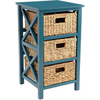 eHemco 3 Tier X-Side Storage Drawer with 3 Wicker Baskets, Teal - color: Teal, size: 14"D x 14"W x 25"H (3 Drawers)