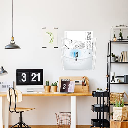 Colarr 6 Pack Expandable Pocket Wall File Holder Plastic Hanging Wall Organizer Space Saving Wallmount File Holder for Office Mail Letter Magazine(Clear) - color: Clear