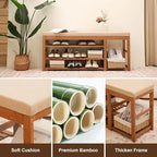 PETKABOO 47.2 in Shoe Rack Bench with Cushion, 3 Tier Bamboo Entryway Bench with Storage for Entryway, Hallway, Bedroom, Living Room - color: Brown, style: 47 in