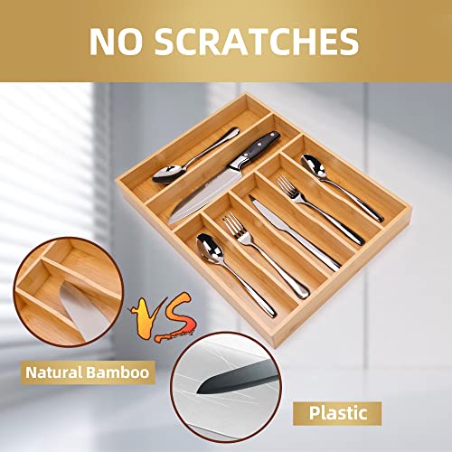Besilord Silverware Organizer Kitchen Drawer Organizer Utensil Organizer Bamboo Silverware Holder Cutlery Organizer in Drawer Flatware Organizer Tray(7 slots, Natural - color: Natural, size: 7 Slots