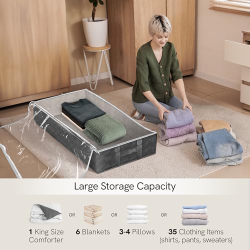 Reli. 90L Under Bed Storage Containers (8 Pack) | Closet Organizer with Clear Window | Underbed Storage Bins for Towels, Sweaters, Linens | Large Organizer for Closet (Gray)