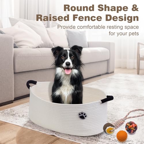 Optish Dog Toy Basket, Toy Box and Bin for Dog Cat Storage, 19.7" X 11" X 7.9" (30L) Large Woven Basket for Blanket Storage, Rope Baskets for Living Room, Bedroom, White - color: White, size: 19.7"L x 11"W x 7.9"H (30L)