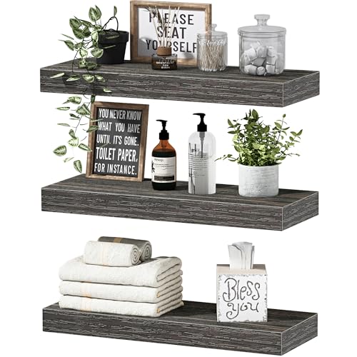 QEEIG Floating Shelves for Wall Bathroom Shelf Bedroom Kitchen Living Room Hanging Book Shelves Small Farmhouse Decor 16 inch Set of 3, Grey (015-GY3) - color: D. Grey, size: 3pcs