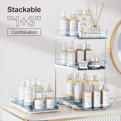 Delamu 2-Tier Multi-Purpose Bathroom Under Sink Organizers and Storage, Stackable Kitchen Pantry Organization, Pull Out Medicine Cabinet Organizer with Movable Dividers, Blue, 2 Pack - color: Blue, size: 2 Pack
