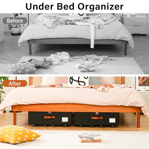 Freebat Under Bed Storage Organizer with Wheels, Underbed Container with Clear Lid Cover, Storage Bag Box with Visiable Window for Clothes, Bedsheet, Pillow, 2 Pack，7.5 inches - size: 7.5 inch