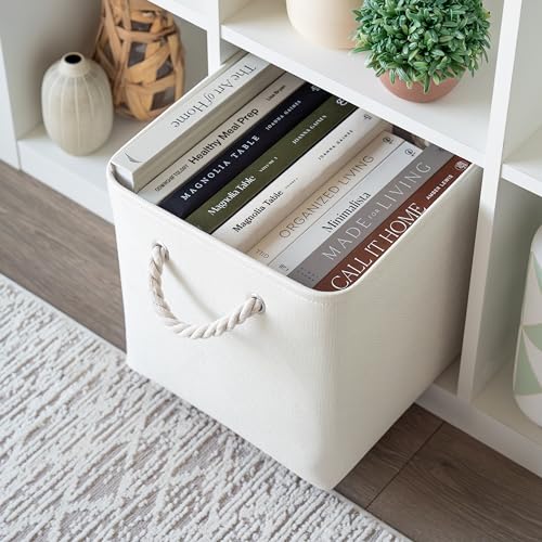 OrganiHaus 12x12 Cube Storage Bins 4 Pack, Foldable Cube Storage Organizer w/ Rope Handles, Collapsible Fabric Bins for Toys, Clothes & Closet Organization, Fabric Square Baskets - Off-White - color: Off-White, size: 4 pcs (12x12)