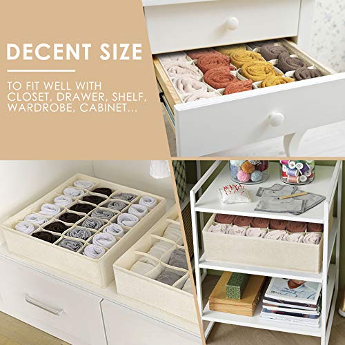 Criusia 3 Pack Sock Underwear Drawer Organizer Dividers, 64 Cell Fabric Foldable Cabinet Dresser Closet Organizers and Storage Boxes for Organizing Socks, Underwear, Ties (16+24+24 Cell, Beige) - color: Beige, size: A - 3 Pack & 64 Cells