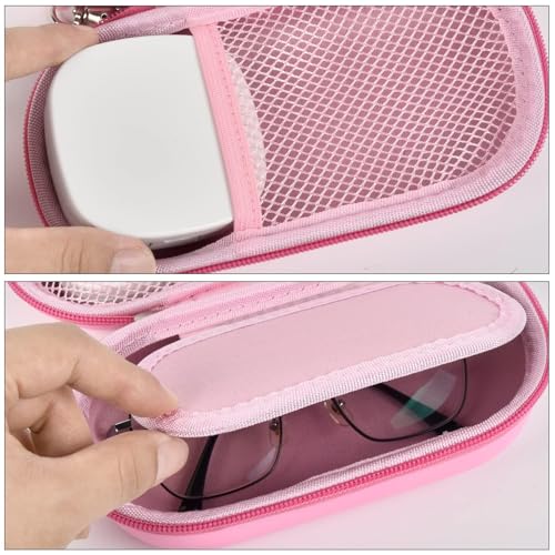 GWCASE Portable 2 in 1 Contact Lens Case and Glasses Case, Traveling Cases Bag Box Holder with Soak Storage Kit Included Built-in Mirror, Tweezer, Contact Lens Solution Bottle and Hand Strap-Pink - color: Pink