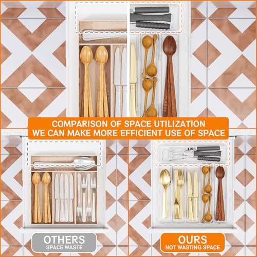 Yieach Clear Large Silverware Organizer 12 inch Wide for Kitchen Drawers,BPA Free Silverware Trays,Plastic Silverware Dividers & Holder,Utensil and Flatware Drawer Organizer Suitable for Fork,Spoon - size: Large
