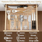 Expandable Silverware Organizers for Kitchen Drawer, Clear Utensil Drawer Organizer Tray, Adjustable Cutlery Flatware Holder for Spoon Fork Knife, Plastic Spatula Tools Gadgets Storage Divider