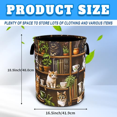 Cute Cat Laundry Basket Bookshelf Animal Oxford Cloth Laundry Hamper Funny With Handle Foldable Portable Clothes Storage Basket 18.9 X 16.5 In Storage Bag For Laundry Room/Bathroom/Bedroom/Dormitories - color: Cute Cat