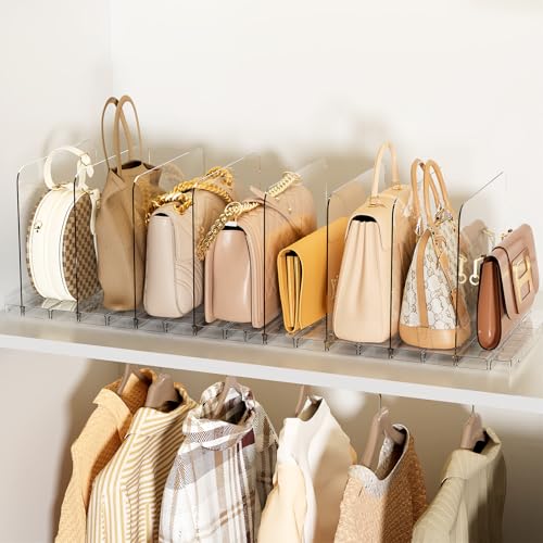 Stackable Bag & Purse Organizer for Closet Acrylic Shelf Dividers for Closet Organization, Clear Handbag Purse Storage Organizer Divider, Keep Clutch, Wallet, Pocketbook Upright, 6 Pack - size: 6 Set