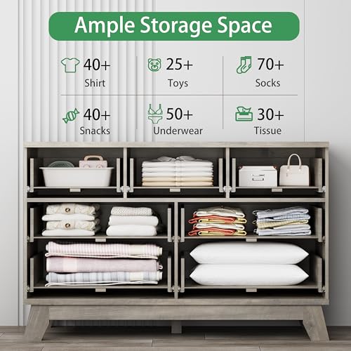 Xixini Fluted Dresser for Bedroom with 7 Drawers, 48" Wide Modern Chest of Drawers with Metal Handle, Wood Dresser TV Stand, Wooden Closet Clothes Storage Organizer for Living Room, Hallway, Grey - color: Grey, size: 15.6"D x 47.2"W x 30.5"H (7 Drawers)