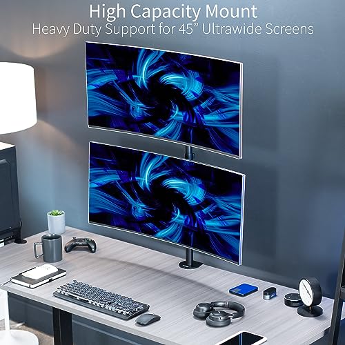 VIVO Dual Vertically Stacked Ultra-Wide Monitor Desk Mount, Extra Tall Heavy Duty Adjustable Stand for 2 Ultrawide Screens up to 45 inches, 25 lbs Per Screen Capacity, Black, STAND-V200R - color: Black, size: up to 45" screens