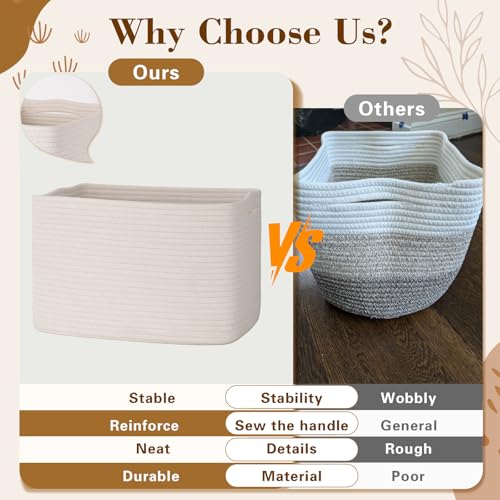 Baskets for Organizing,Storage Baskets,3 Pack Baskets for Shelfves,15"×10"×9" Woven Basket,toy storage bins,bins for organization - color: White