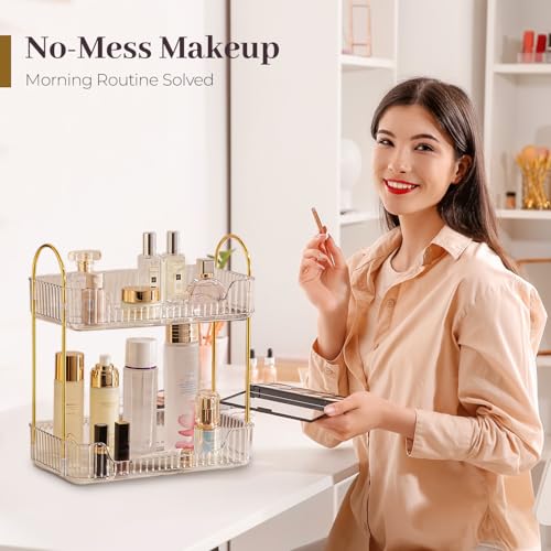 Aveniee Bathroom Counter Organizer, 2 Tier Perfume Skin Care Countertop Storage Shelf, Vanity Makeup Tray for Cosmetic Skincare Lotion,Clear - color: Pearl White, size: 2 Tier