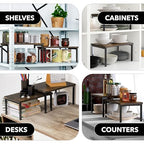 Simple Houseware Expandable Stackable Cabinet and Counter Shelf Organizer with Wooden Surface, 7.6'' D x 11.75'' W x 6.1'' H, Rustic Brown - color: Rustic Brown