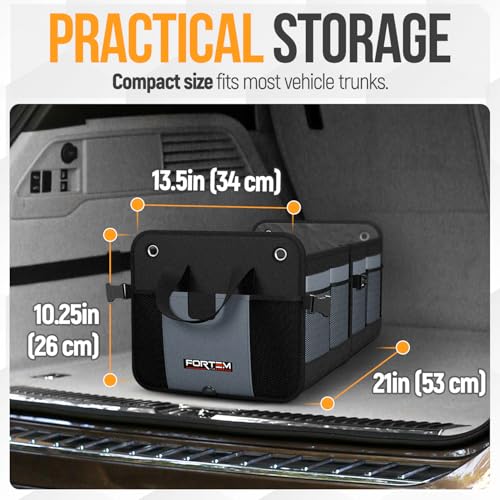 FORTEM Trunk Organizer For SUV Car Organizer and Storage, Multi-Compartment Storage Bag Car Accessories for Women Men, Perfect Christmas Gifts, 1680D Oxford, Non Slip Bottom, Straps, Soft Cover (50L) - color: Grey, size: Standard (50L)